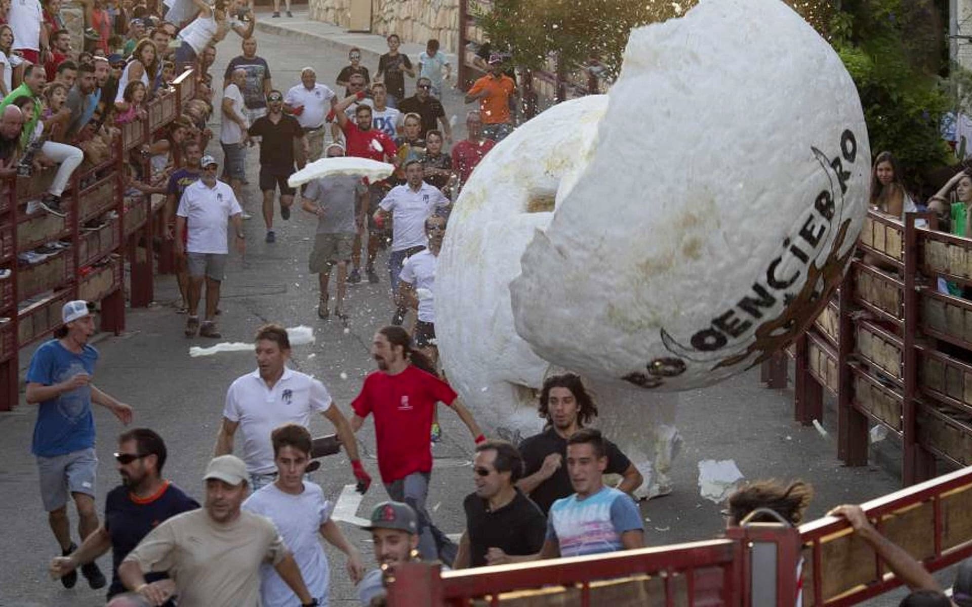 В Испании во время забега с быками мужчину сбил 250-килограммовый шар