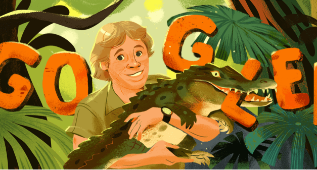 Google сделал дудл в честь натуралиста и телеведущего Стива Ирвина.Вокруг Света. Украина