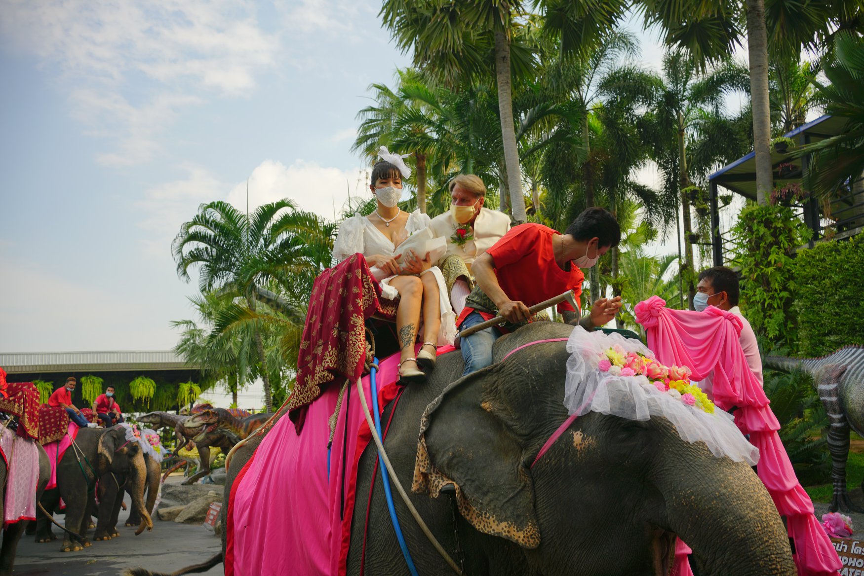 В Таиланде состоялась традиционная массовая свадьба на слонах